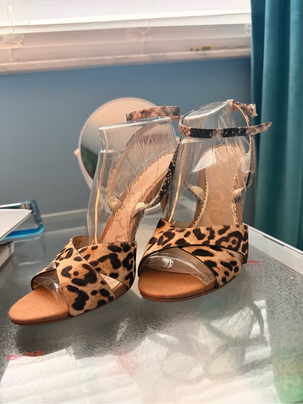 Sam Edelman Leopard Print Open-Toe Ankle Strap Heels - Brown/Black